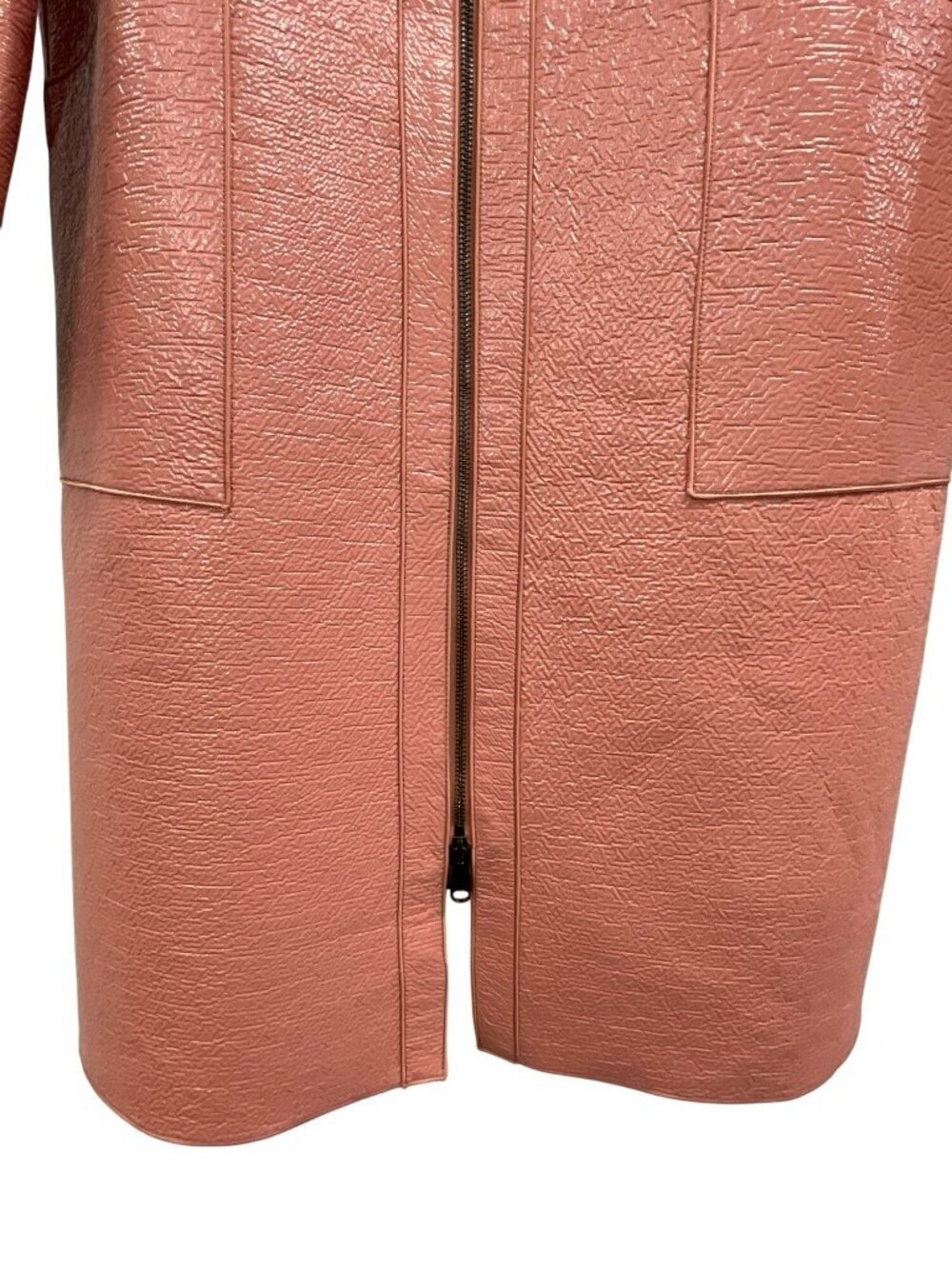 Max Mara Size 8 Faux Leather Pink Collarless Zip Jacket NEW - Picture 3 of 6